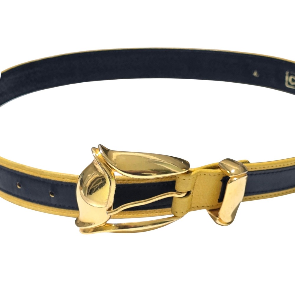 Carlisle Belt Womens Small vintage90,YellowLeather Gold Sculptural Buckle Exc